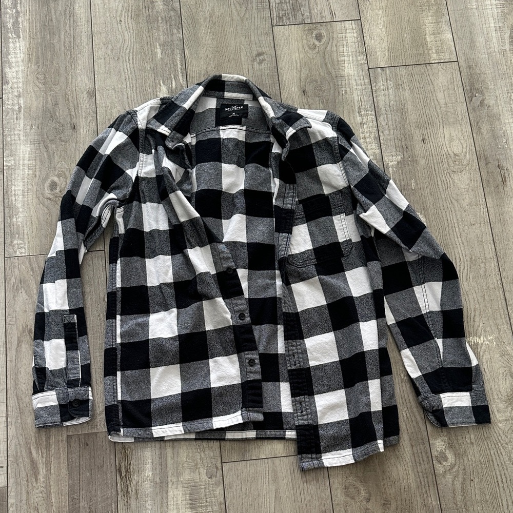 Hollister Black and White Checkered Shirt Jacket